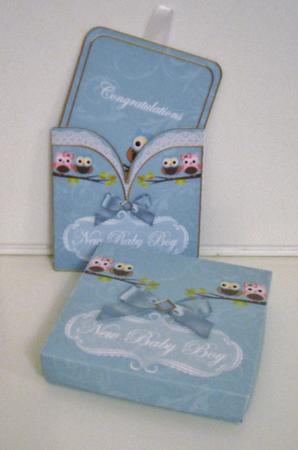 Turq Owls New Baby Boy Mini Pocket Card & Keepsake Box by Pam Stubley