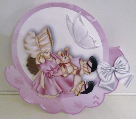 Little Bonnet Girl in Pink with Bows Rocker Card by Pam Stubley
