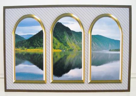 Three Arches Card - Mountain Reflections -grey by Pam Stubley
