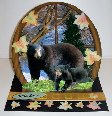 Black Bears in River Window Over the Edge Card Top E by Pam Stubley
