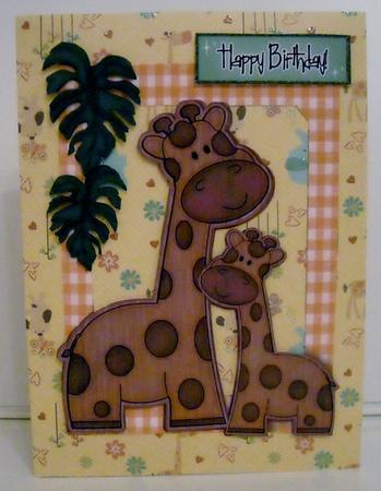 Wooden Giraffe and Baby with Leaves in Scalloped Frame by Pam Stubley