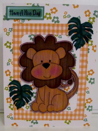 Wooden Lion with Leaves in Scalloped Frame by Pam Stubley