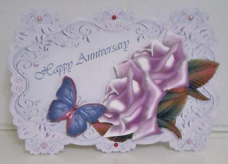 Mauve Strip Card Mini Kit - Diamante Butterfly on Roses by Pam Stubley