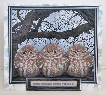 3 Little Owls in a Tree 3D Decoupage by Pam Stubley