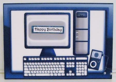 Boys Toys! Computer and Key Board in Blue Glass Frame by Pam Stubley