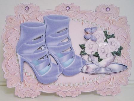 Pink Strip Card - Velvet Boots and Roses by Pam Stubley