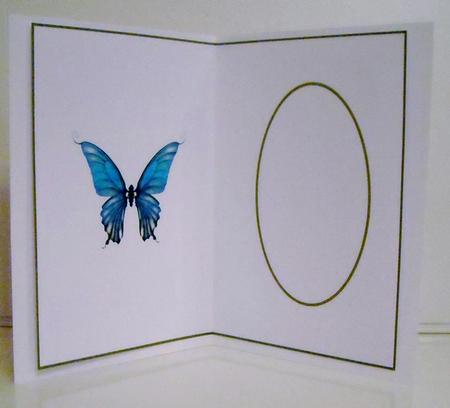 White with Teal Blue Butterfly Insert Oval Plain by Pam Stubley