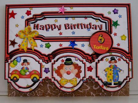 Clown Numbered Birthday Scalloped Edge Card Front by Pam Stubley