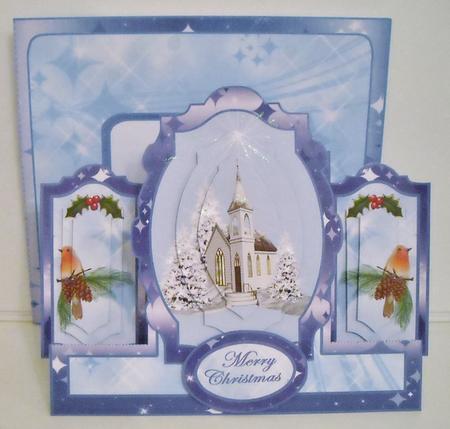 Layered Centre Stepper - White Church with Robins by Pam Stubley