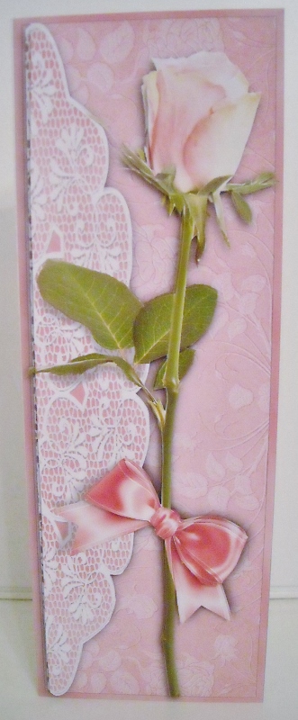 Pink Rose - Large Dl Card Front with Decoupage by Pam Stubley