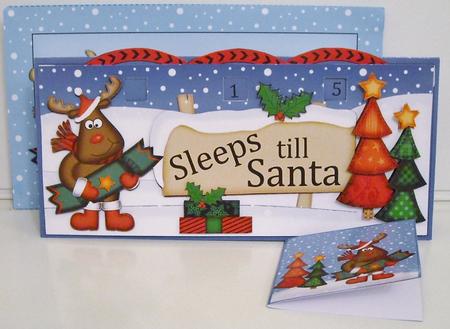 3D Xmas Rudolph's Cracker Sleeps Till Santa Countdown Card by Pam Stubley