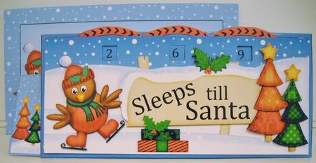 3D Xmas Skating Robin Sleeps Till Santa Countdown Card by Pam Stubley