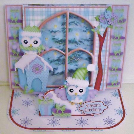 Shadow Box Easel Windows 3D Kit - Owl's Christmas by Pam Stubley