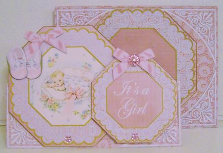 Pink Its a Girl! Double Octagon Card Kit by Pam Stubley
