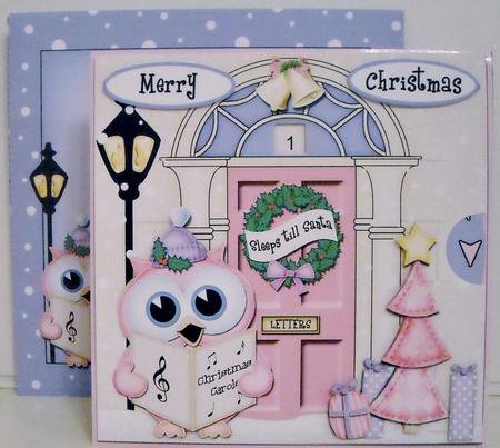 3D Singing Hoot Owl Christmas Door Countdown Animated Card by Pam Stubley