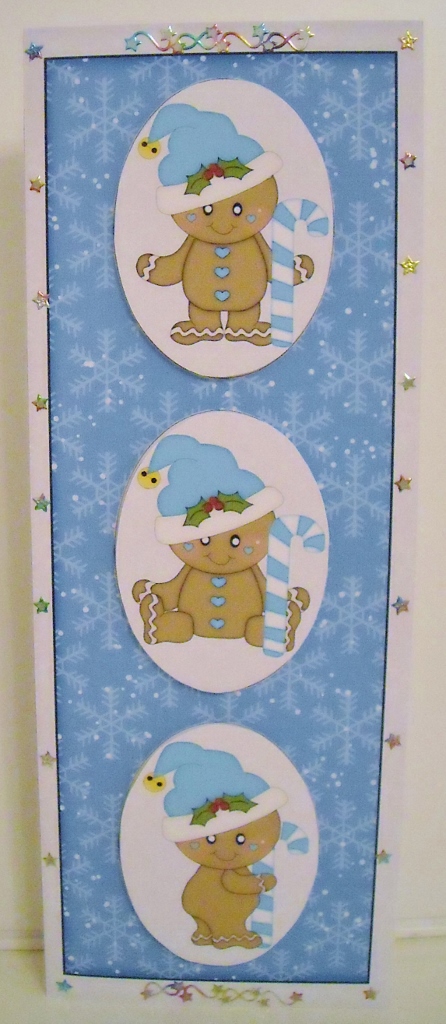 Blue Candy Cane Gingerbreads Card Front by Pam Stubley