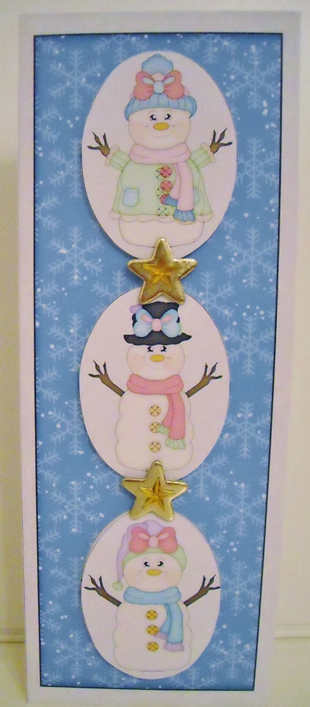 Blue Snowman Card Front by Pam Stubley