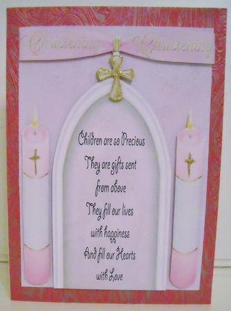 A5 Christening Card in Pink by Pam Stubley