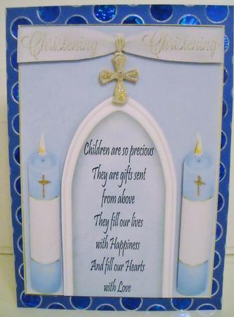 A5 Christening Card in Blue by Pam Stubley
