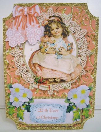 My First Dolly Vintage Christmas Pyramage Shaped Card by Pam Stubley