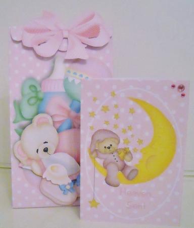 3D Pinch Bag + Card - Heaven Sent Baby Girl (teddy) by Pam Stubley