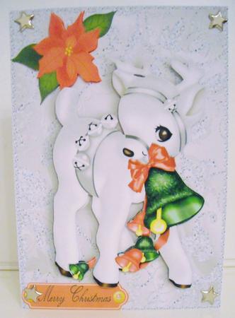 Lovely Silver Reindeer with Christmas Bells by Pam Stubley