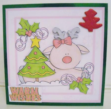 Square Christmas Card - Reindeer with Tree by Pam Stubley