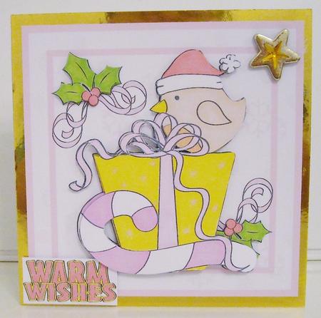 Square Christmas Card - Robin on Gift 1 by Pam Stubley
