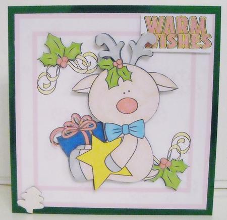 Square Christmas Card - Reindeer with Star by Pam Stubley