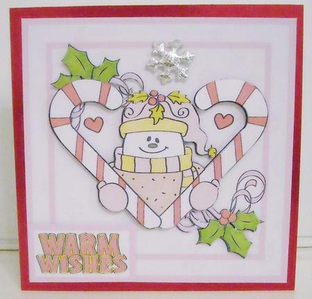 Square Christmas Card - Snowman with Candycanes by Pam Stubley
