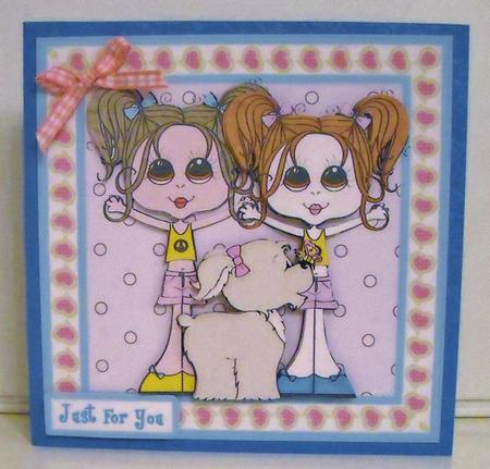 Square Card - Tween Girls and Dog 1 by Pam Stubley