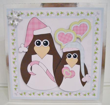 Square Christmas Card - Penguin Pair by Pam Stubley