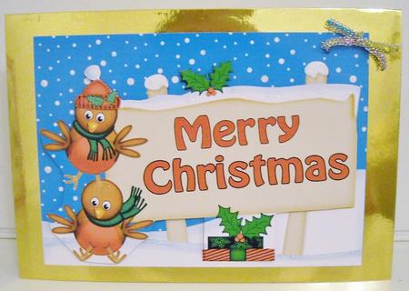 Xmas Merry Christmas Robins Signpost 5x7 Easicut Decoupage by Pam Stubley
