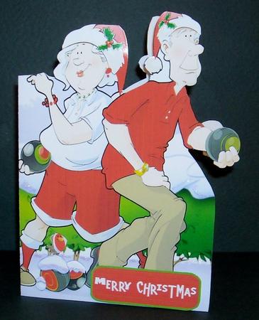 Christmas Bowling Dudes Couple Shaped Card by Pam Stubley