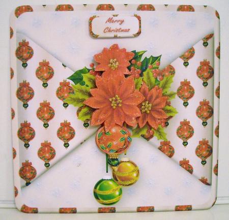 Poinsettias and Baubles Mock Wrap Card Front by Pam Stubley