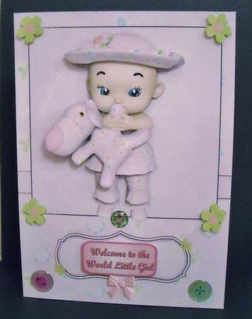 Baby Girl and Her Stuffy Card Front and Decoupage by Pam Stubley