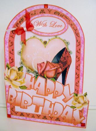 Dark Pink Lace Shoe Cutaway Card by Pam Stubley