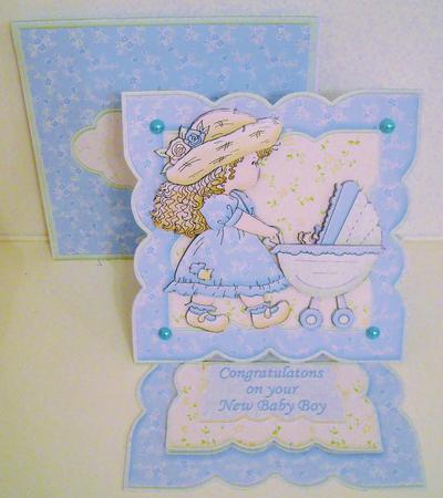 New Baby Boy Stroller Easel Card Kit with Decoupage by Pam Stubley