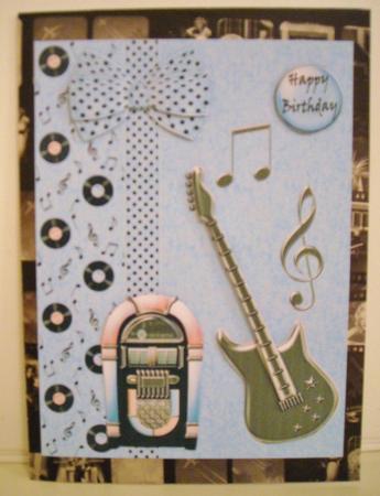 Guitar & Jukebox Age Card in Teal by Pam Stubley