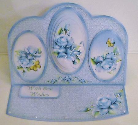 Blue Roses Triple Oval Easel Card Mini Kit by Pam Stubley