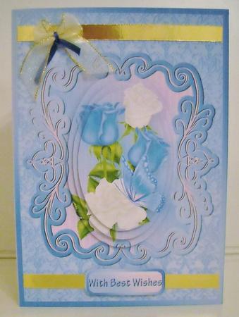 Blue and White Roses Multi-use Pyramid Card by Pam Stubley