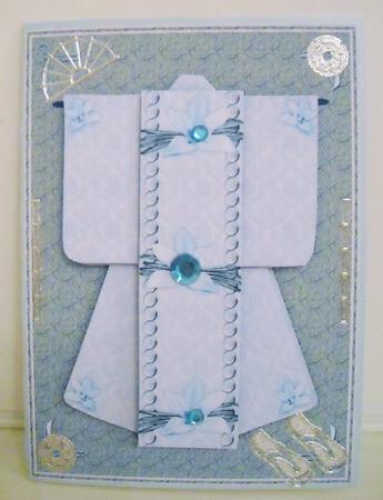 A6 Opulent Orchid Kimono Card in Blue Decoupage by Pam Stubley