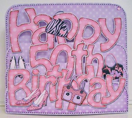 3D 50th Birthday Bags & Shoes Pop Out Word Card by Pam Stubley