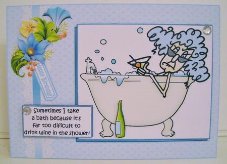 Stella Likes Wine with Her Bath Quick Card by Pam Stubley