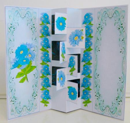 Internal Pop Out 6 Card - Blue Gerberas by Pam Stubley