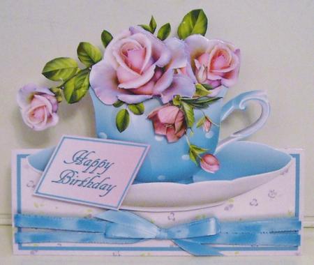 Teacups & Flowers Stand Alone Easel Kit - Lavender Pink Rose by Pam Stubley