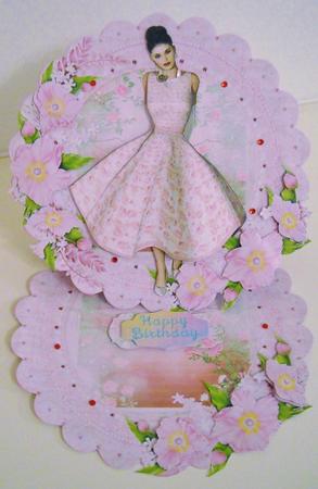 Retro Lady in Pink Scalloped Round Easel Card by Pam Stubley