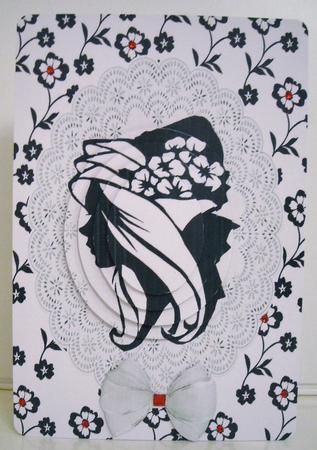 Monochrome Vintage Lady on Lace Oval Pyramids by Pam Stubley