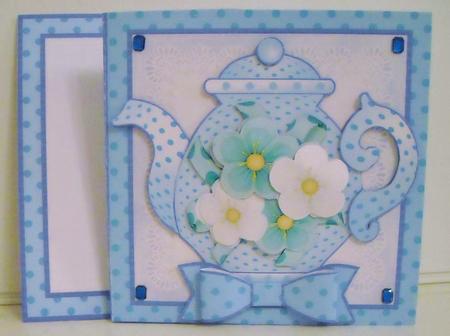 Teapot Square Card- Turquoise Teapot by Pam Stubley