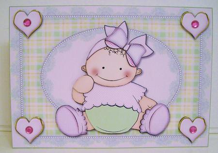 Love Heart Baby Girl Card Front and Decoupage by Pam Stubley